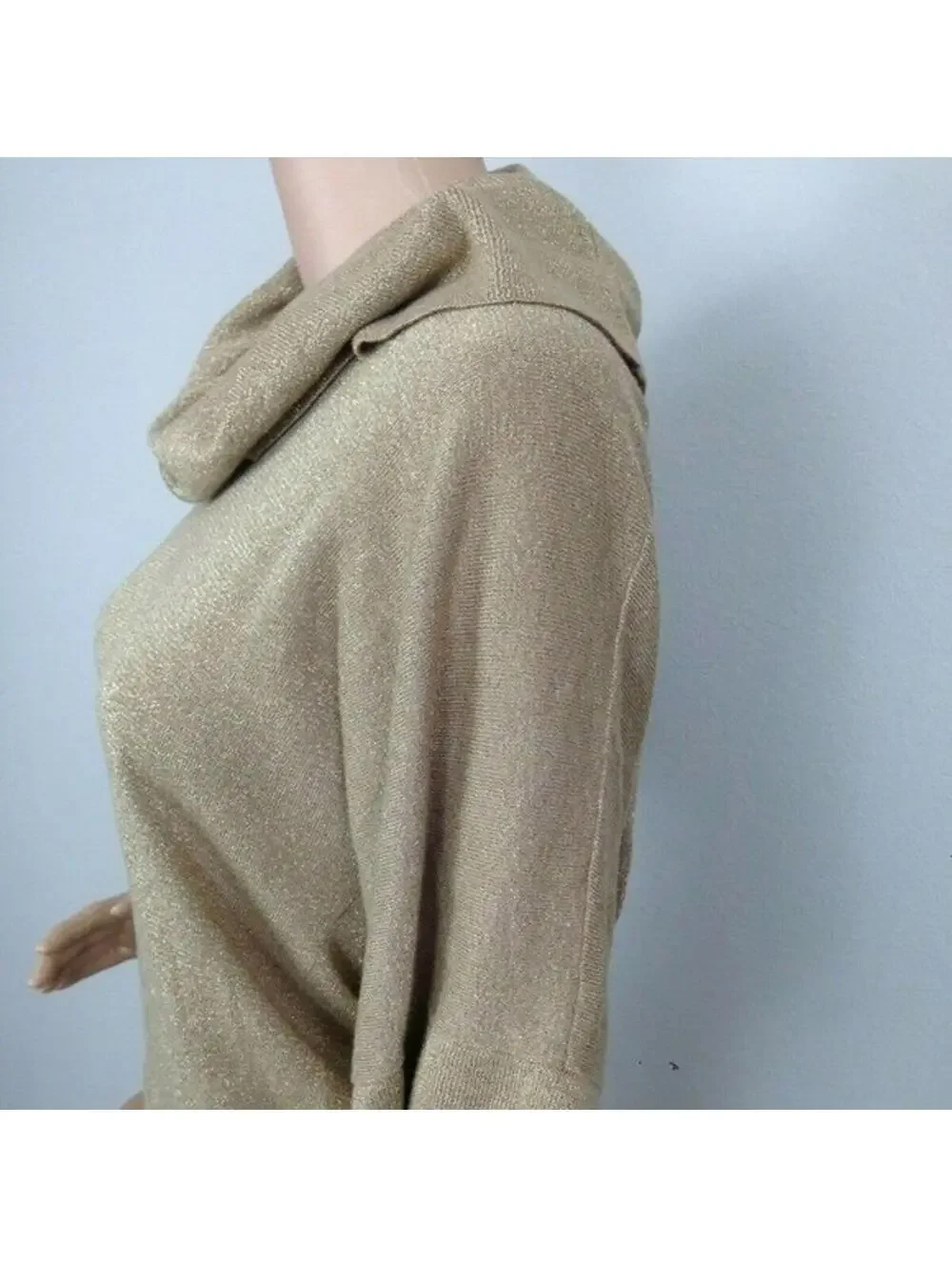 Michael Kors Gold Shimmer Cowl Neck Sweater XL Metallic Knit 3/4 Sleeve LKNW